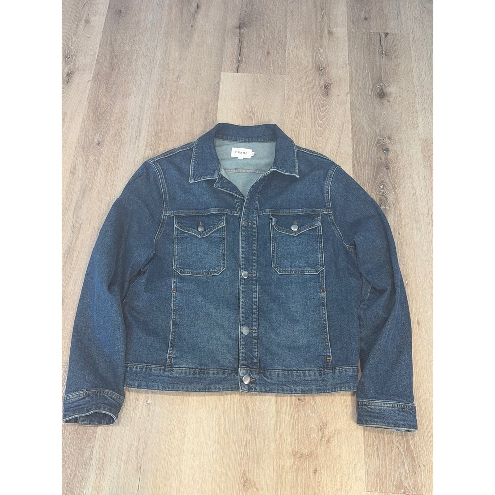 Frame Denim Jacket Medium Wash Blue Button Front Trucker L Large